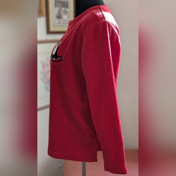 Cat Embroidered Red Fleece Top Large - Picture 3 of 7